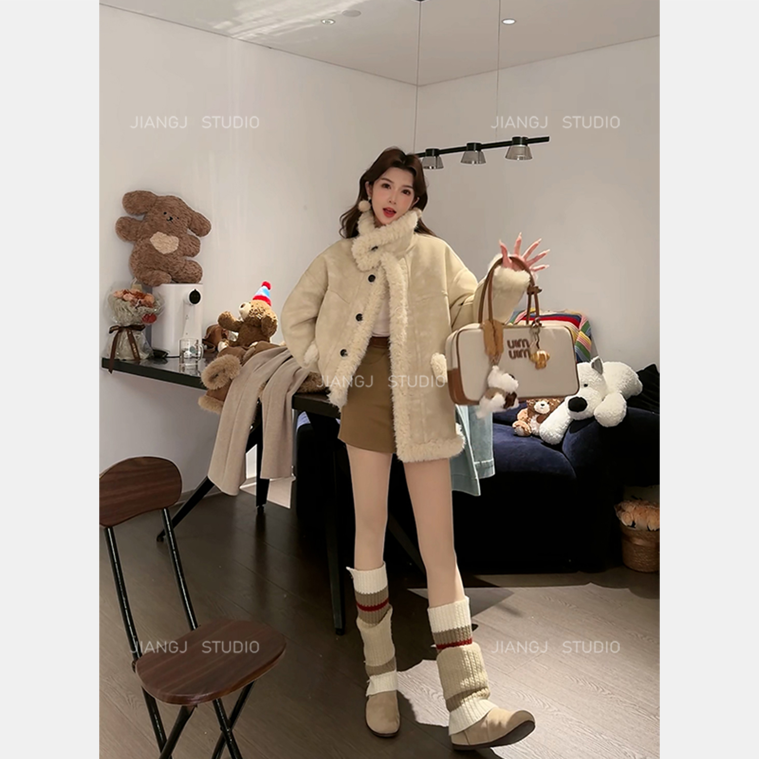 「云朵泡芙」JJ051877加长加厚款韩系冬季皮毛一体外套