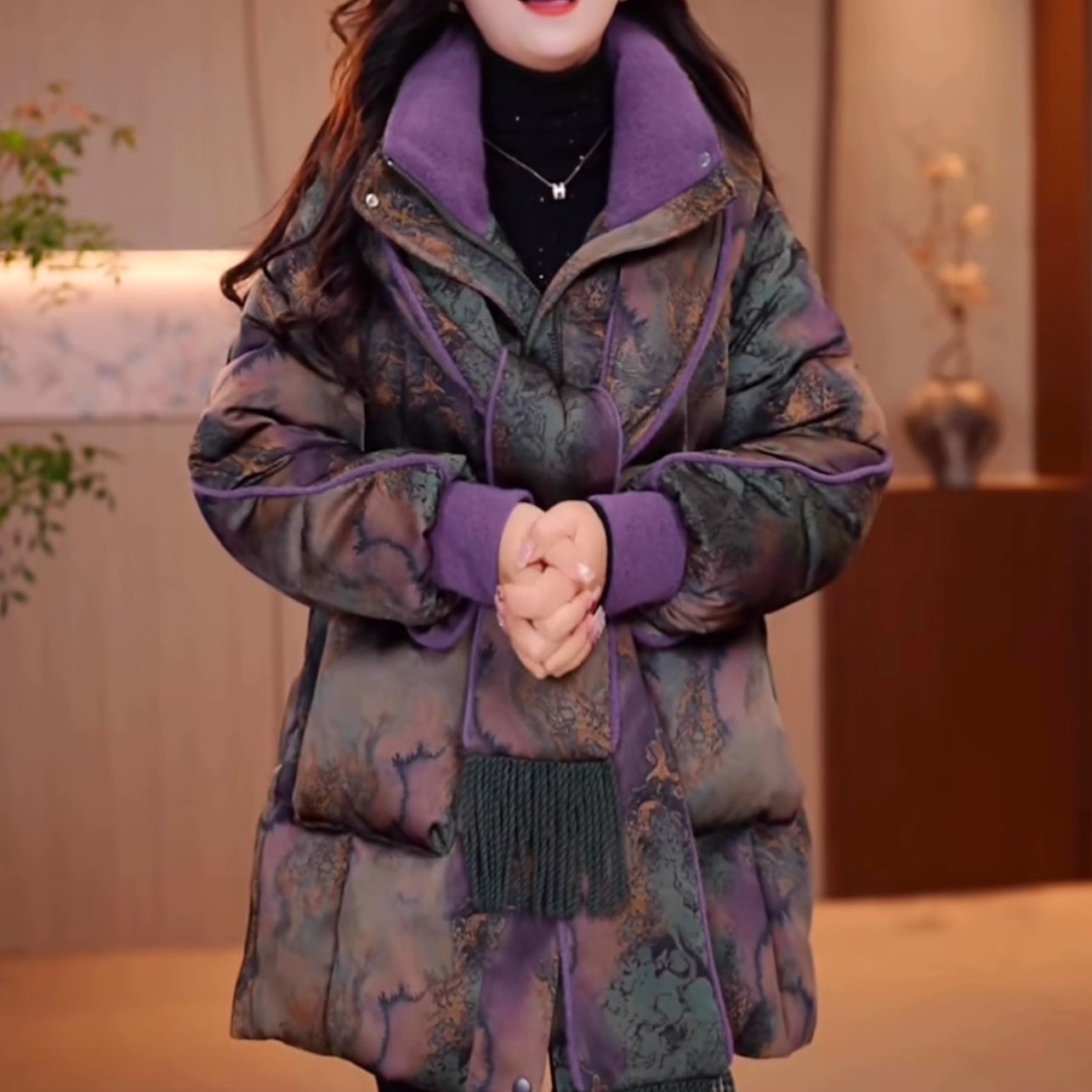 高级珍珠锻宽松大码中年妈妈蓄热棉棉服2025冬季新款加厚保暖棉衣