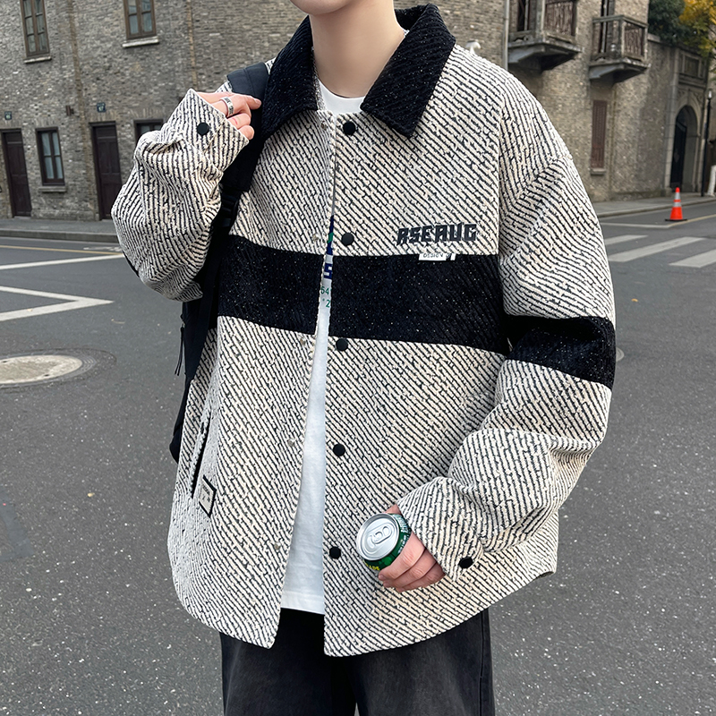 春秋季新款青少年夹克韩版潮流港风春款帅气男士痞帅雪尼尔外套