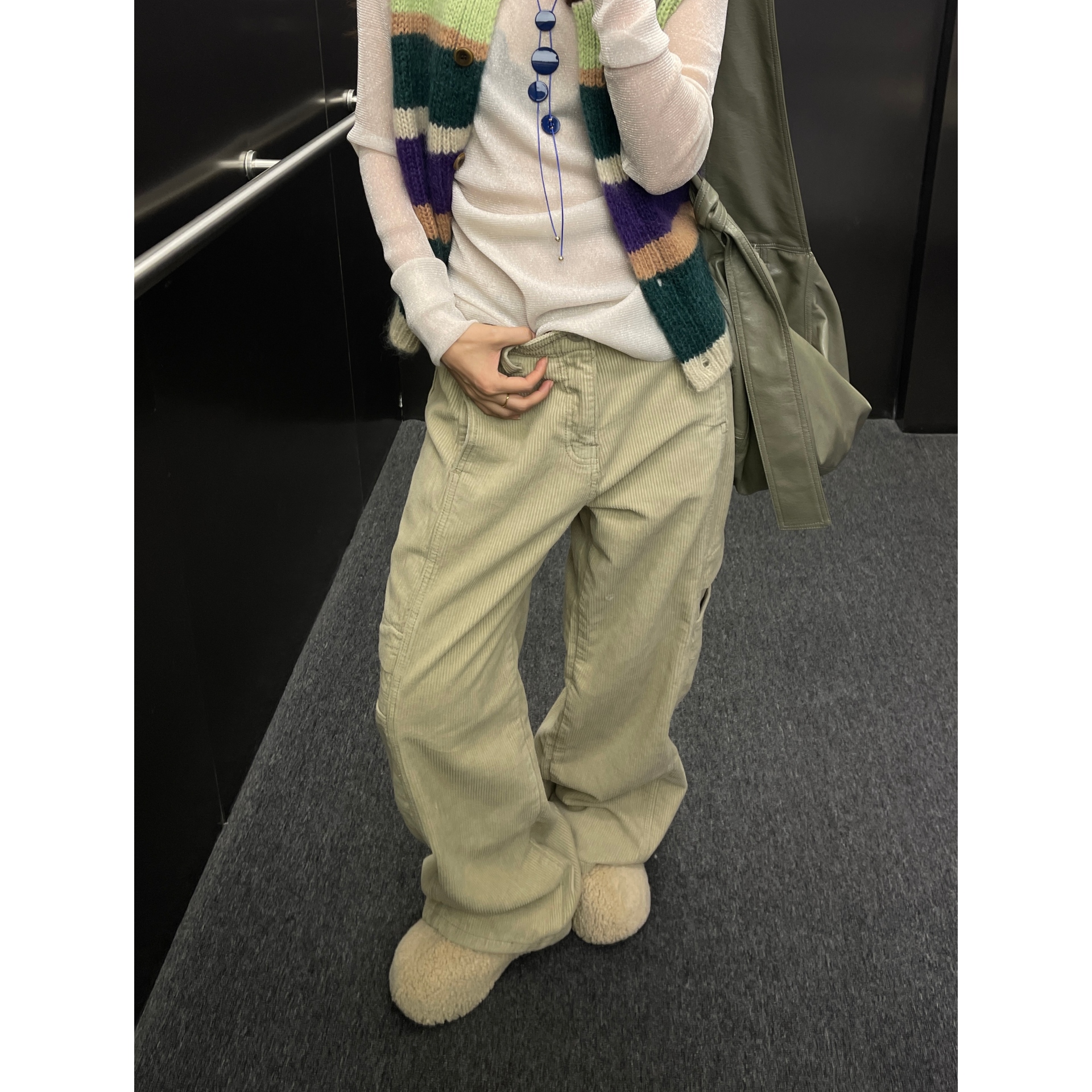 午夜残片-复古灯芯绒阔腿裤女宽松休闲高腰垂坠感秋冬季工装长裤