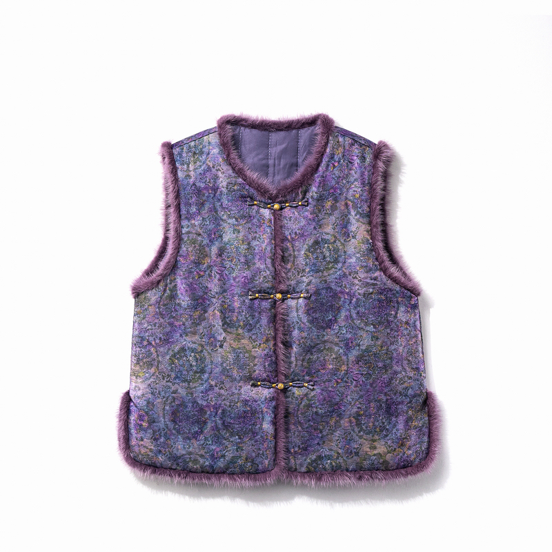 【紫夜】2025新款马甲女式新中式宽松国风加棉加厚水貂毛毛上衣马夹