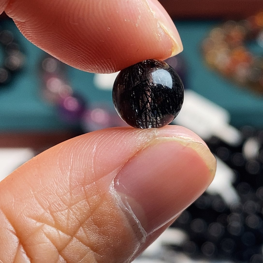 水晶手串未镶嵌黑发晶全透体满发顺发9mm单珠