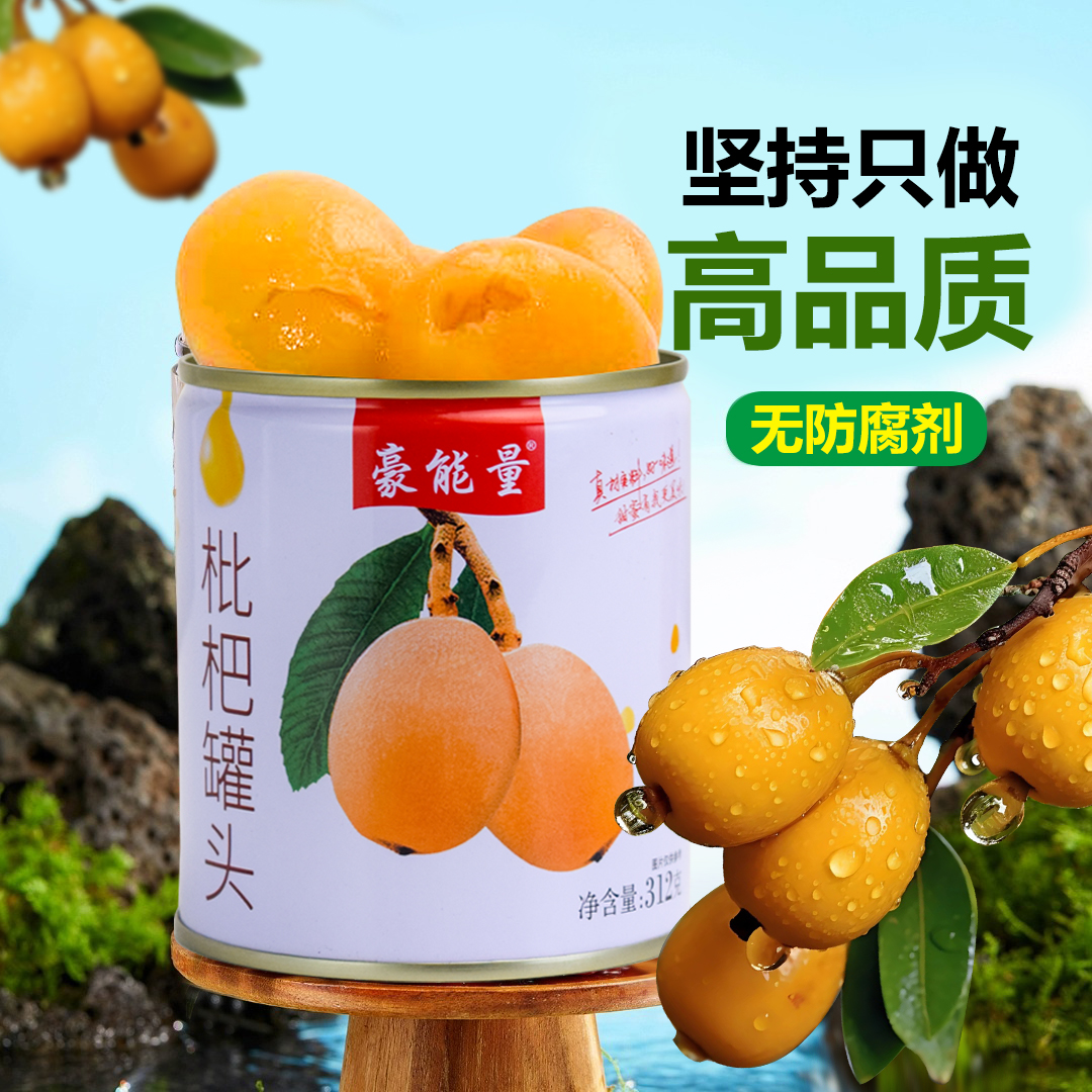 豪能量配料干净枇杷罐头去核无防腐剂整箱即食新鲜水果罐头批发