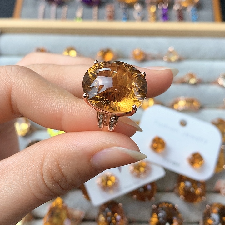黄晶戒指银S925镶嵌凤*天然黄水晶