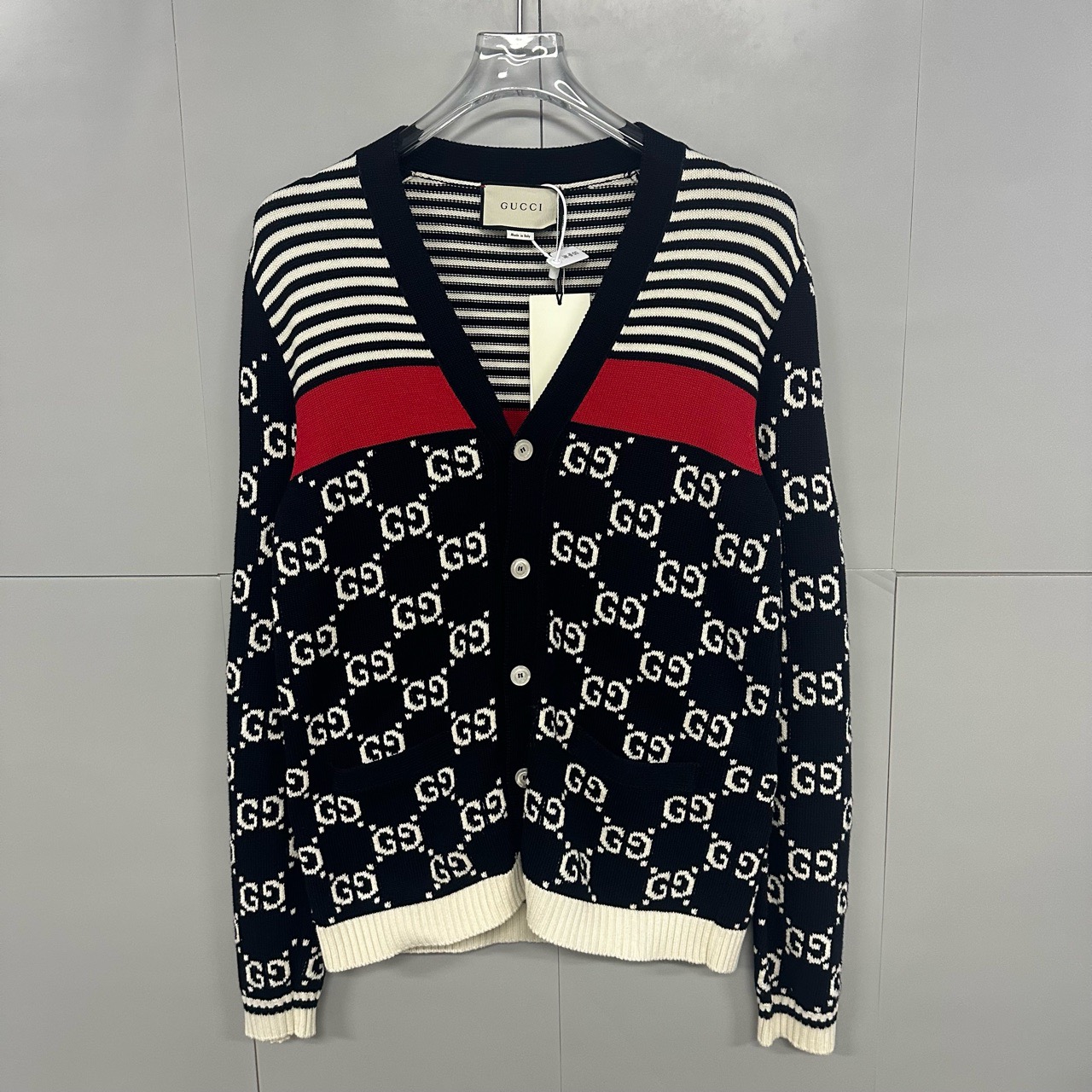 未使用 GUCCI/古驰 拼接满印针织开衫S码X20300