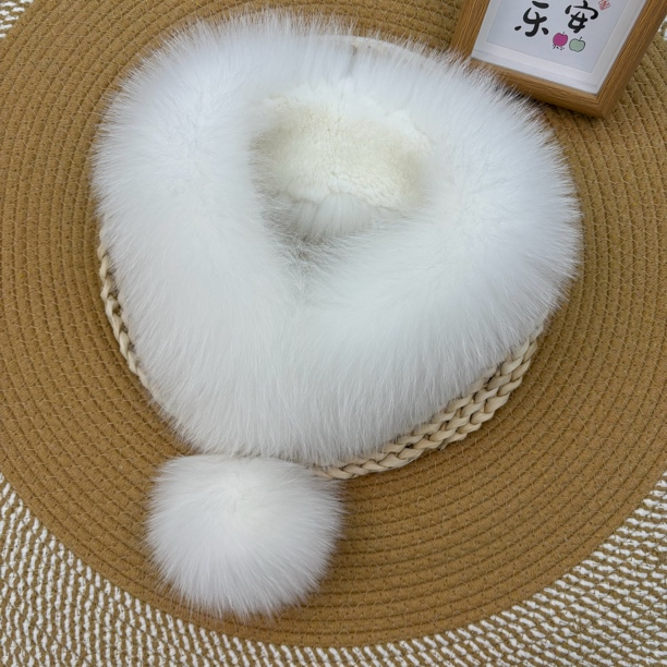 秋冬季节新款狐狸毛+獭兔毛双面毛女士保暖围巾（带球吸扣款）