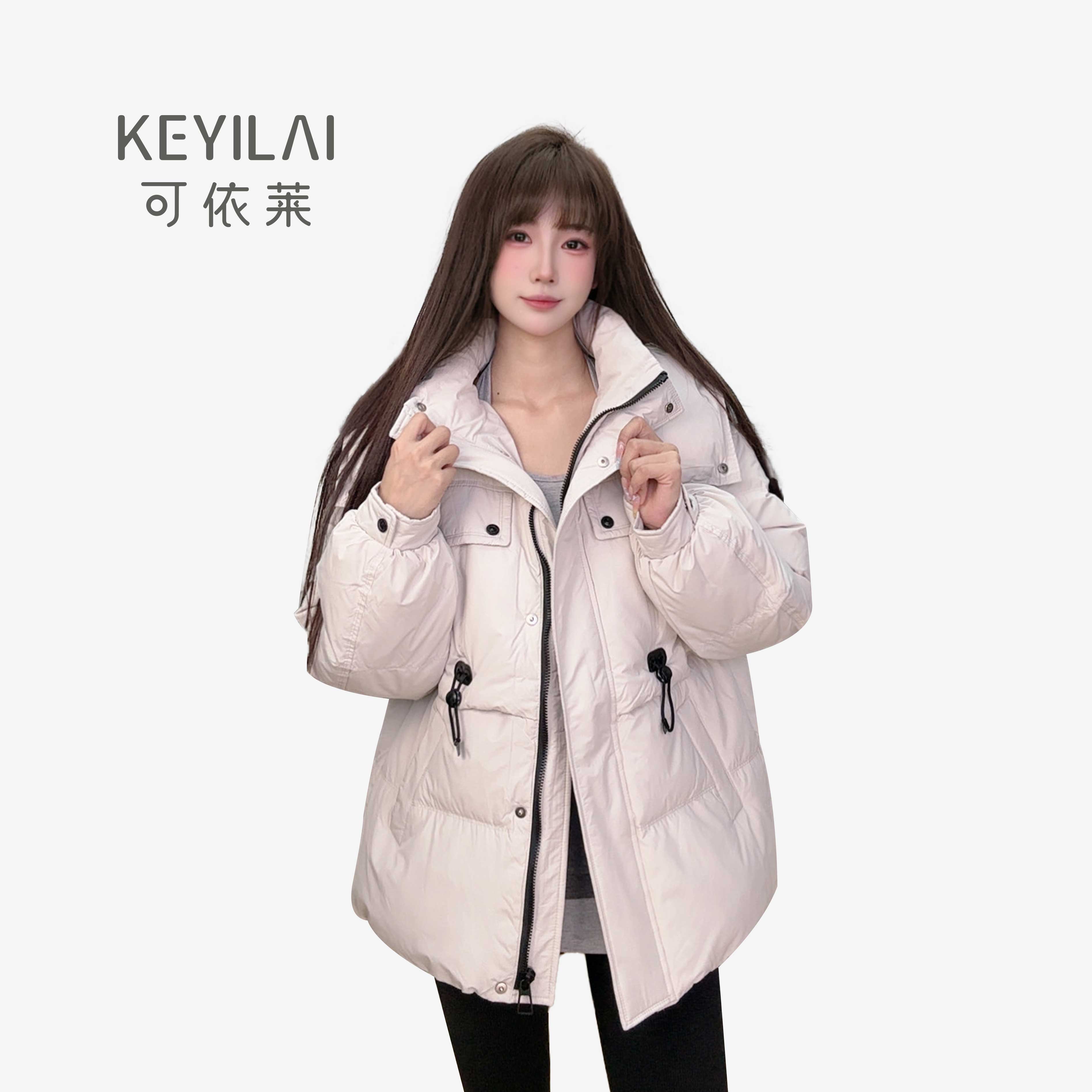 可依莱保暖优等品女宽松型冬季中长款羽绒服DY5D1C0D07