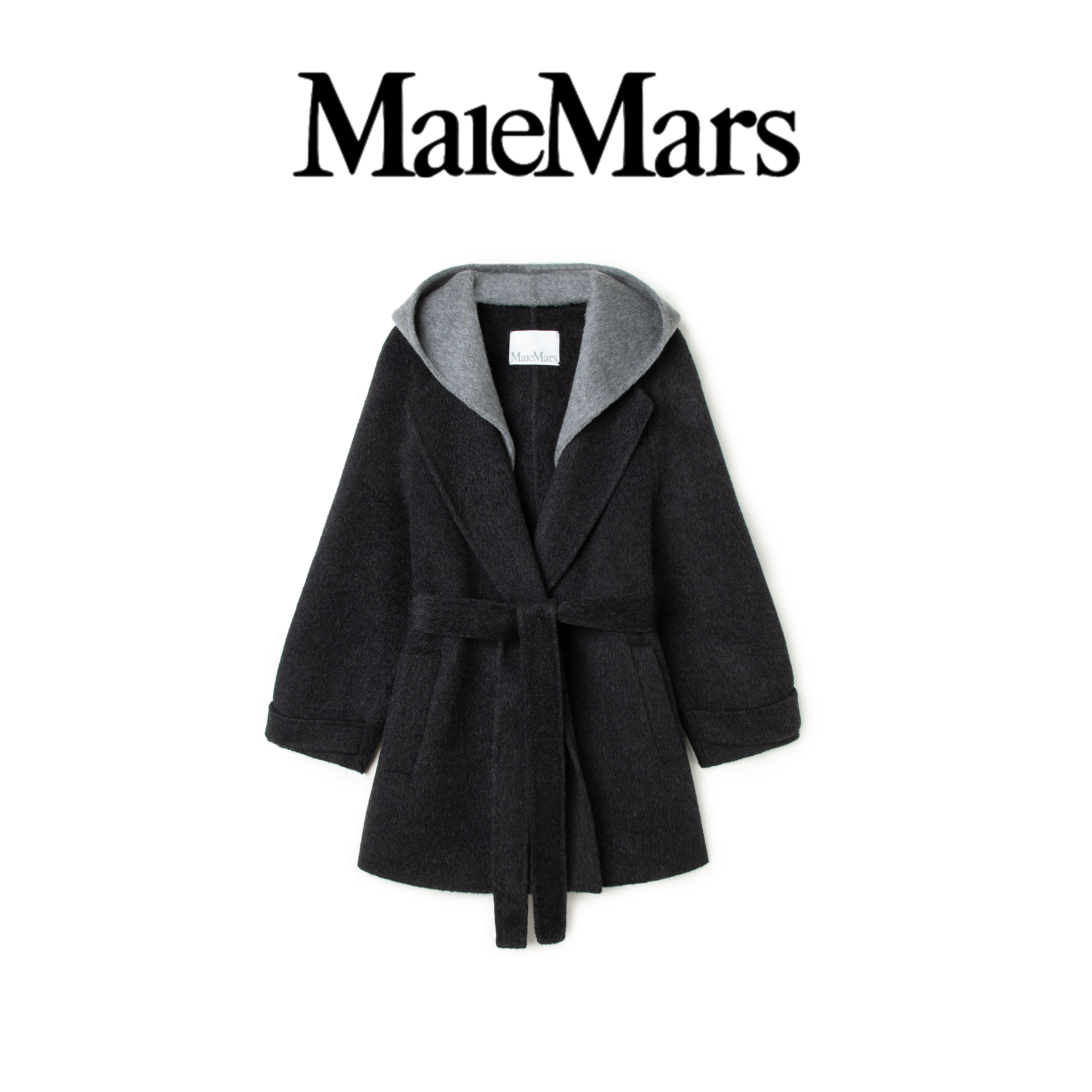 【双面俪人】时尚气质连帽加厚绵羊毛女可拆卸假两件外套双面呢大衣