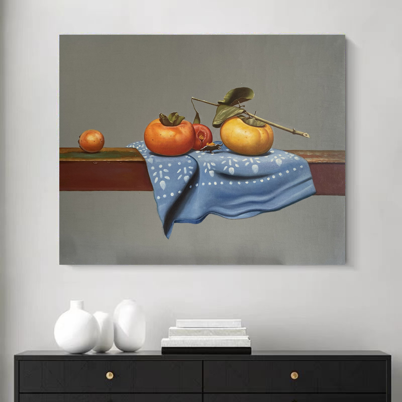 定金《柿韵》50*60含内框，刘春建手绘油画装饰画，客厅背景墙挂画