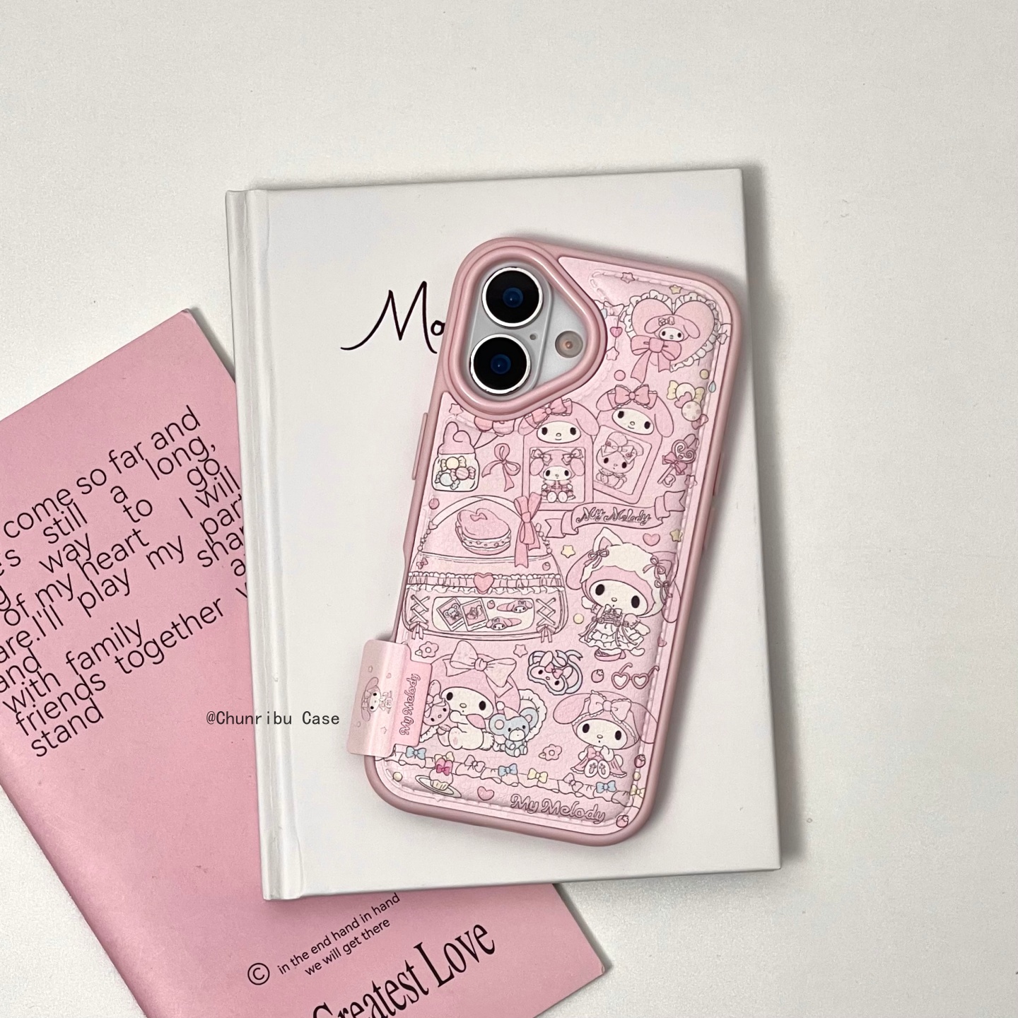 卡通粉色皮纹鼓包美乐蒂贴图适用苹果17/16promax手机壳15/14/13