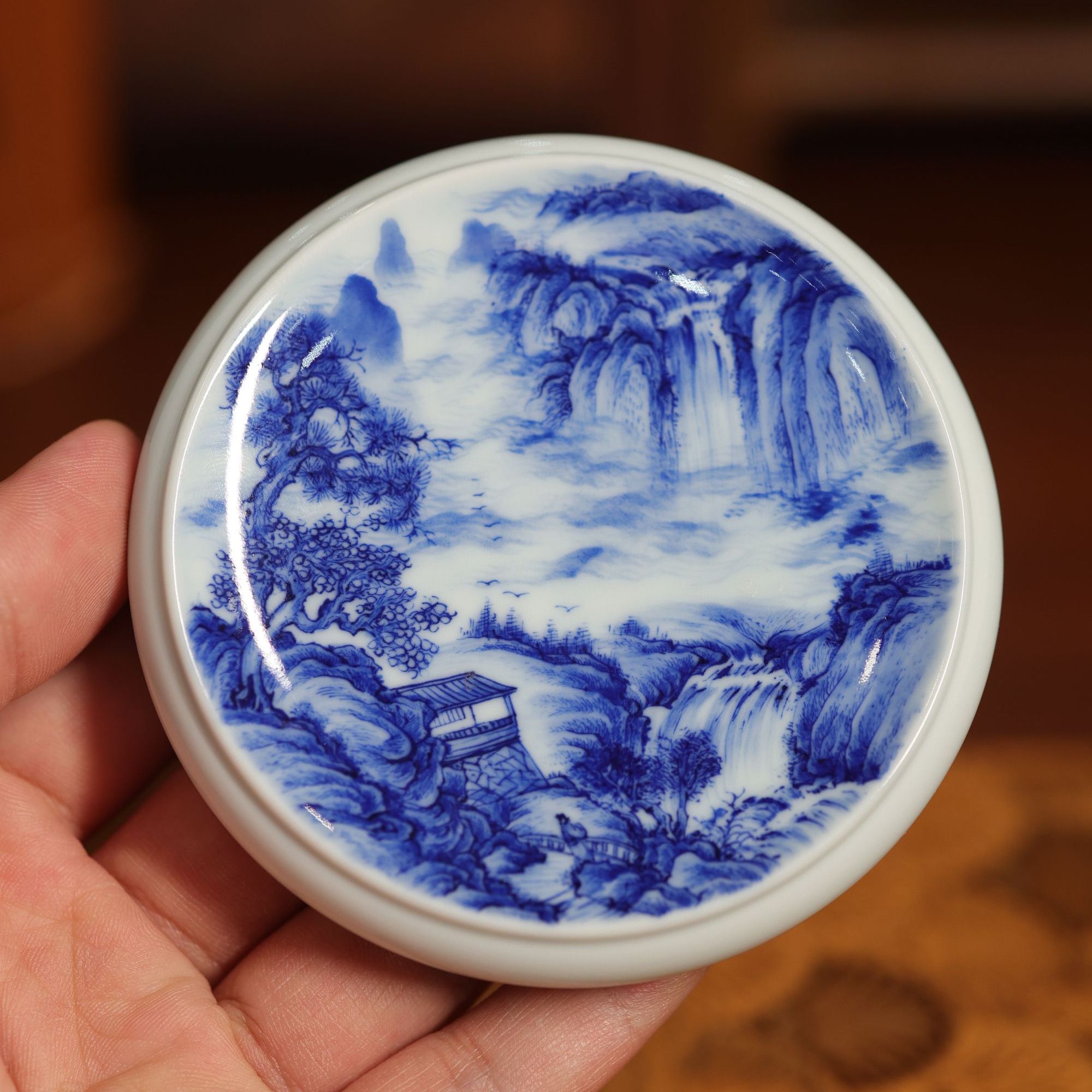 【唐唐赏瓷】文凤窑青花重工山水盖置景德镇茶具茶室男女泡茶必备