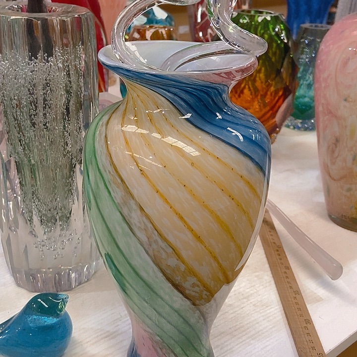 无铅玻璃琉璃花瓶高30蓝口7