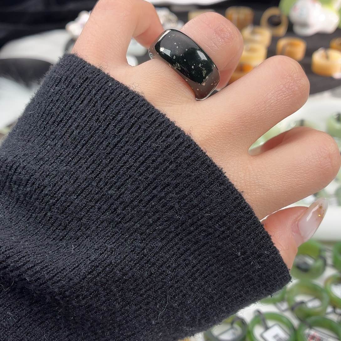 和田玉（糖玉）未镶嵌戒指S88洒金轮胎16.4