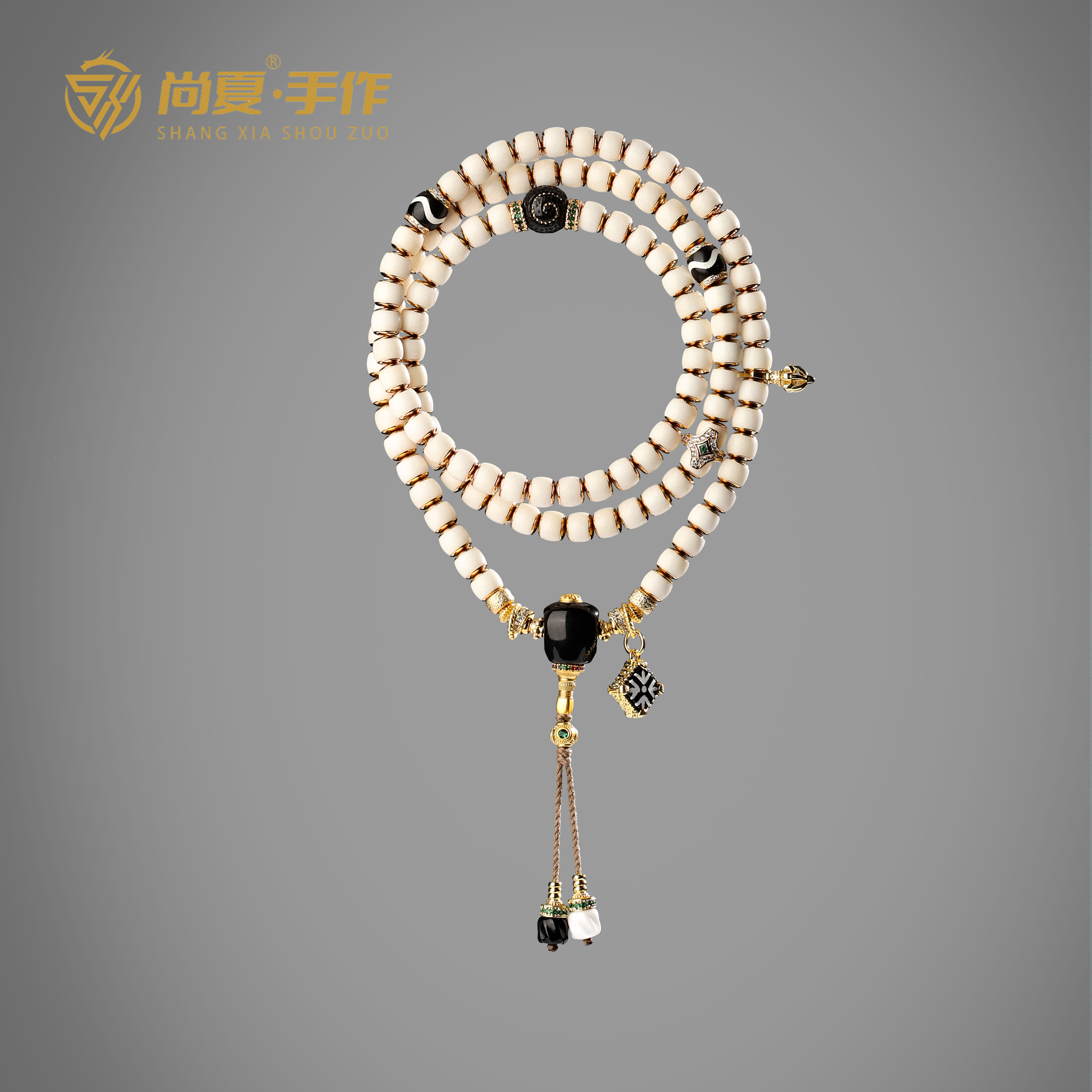 尚夏【浮光】7MM白玉菩提精工镶嵌满配108长串男女款时尚百搭