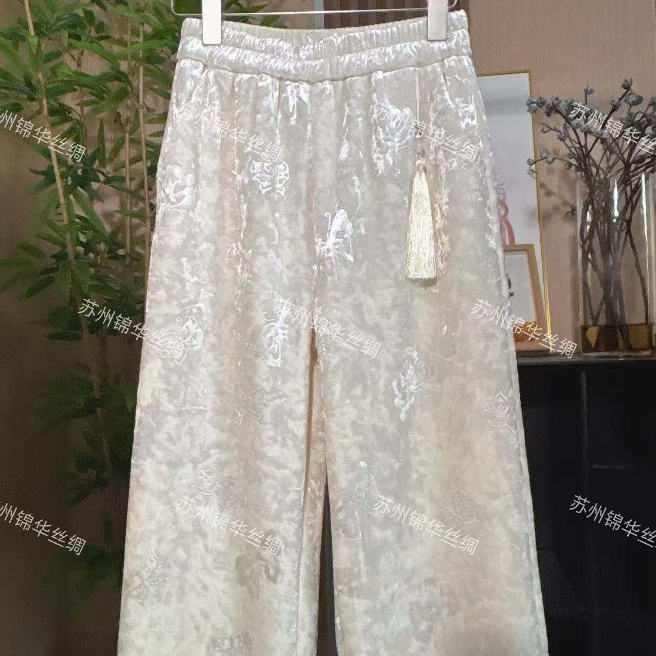【蝴蝶加绒裤】中式国风缎面提花加绒加厚高级时尚女士休闲裤N05
