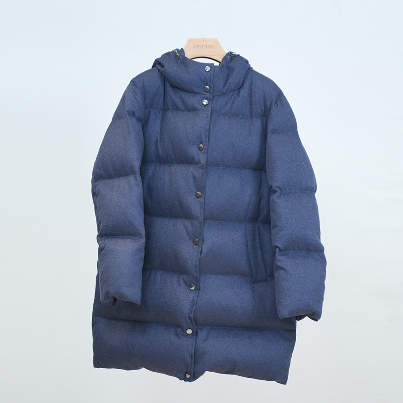 PAMIR秋冬女连帽休闲丝驼白鹅绒中长款羽绒服 TF016