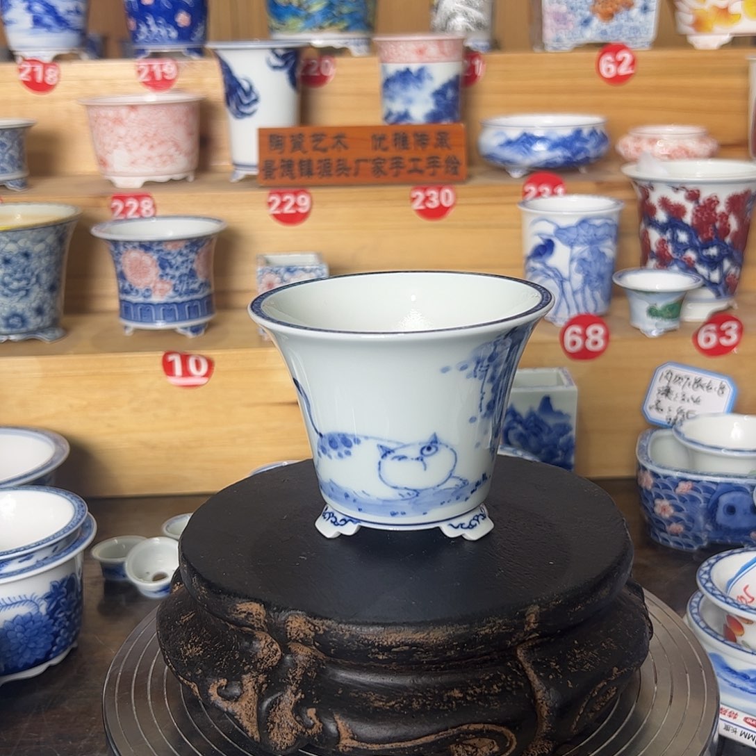 墨奈手绘陶瓷花盆内口8.3高7.3