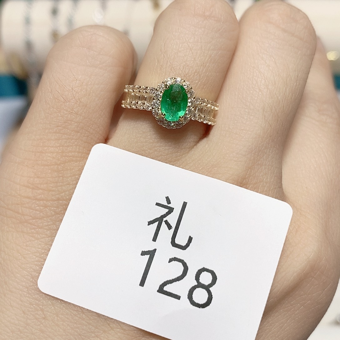 祖母绿戒指银S925镶嵌礼128