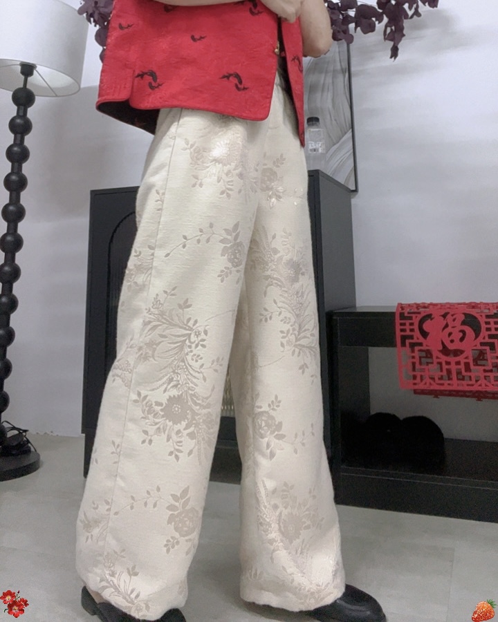 炫云裳 中式提花复古显瘦女款阔腿裤