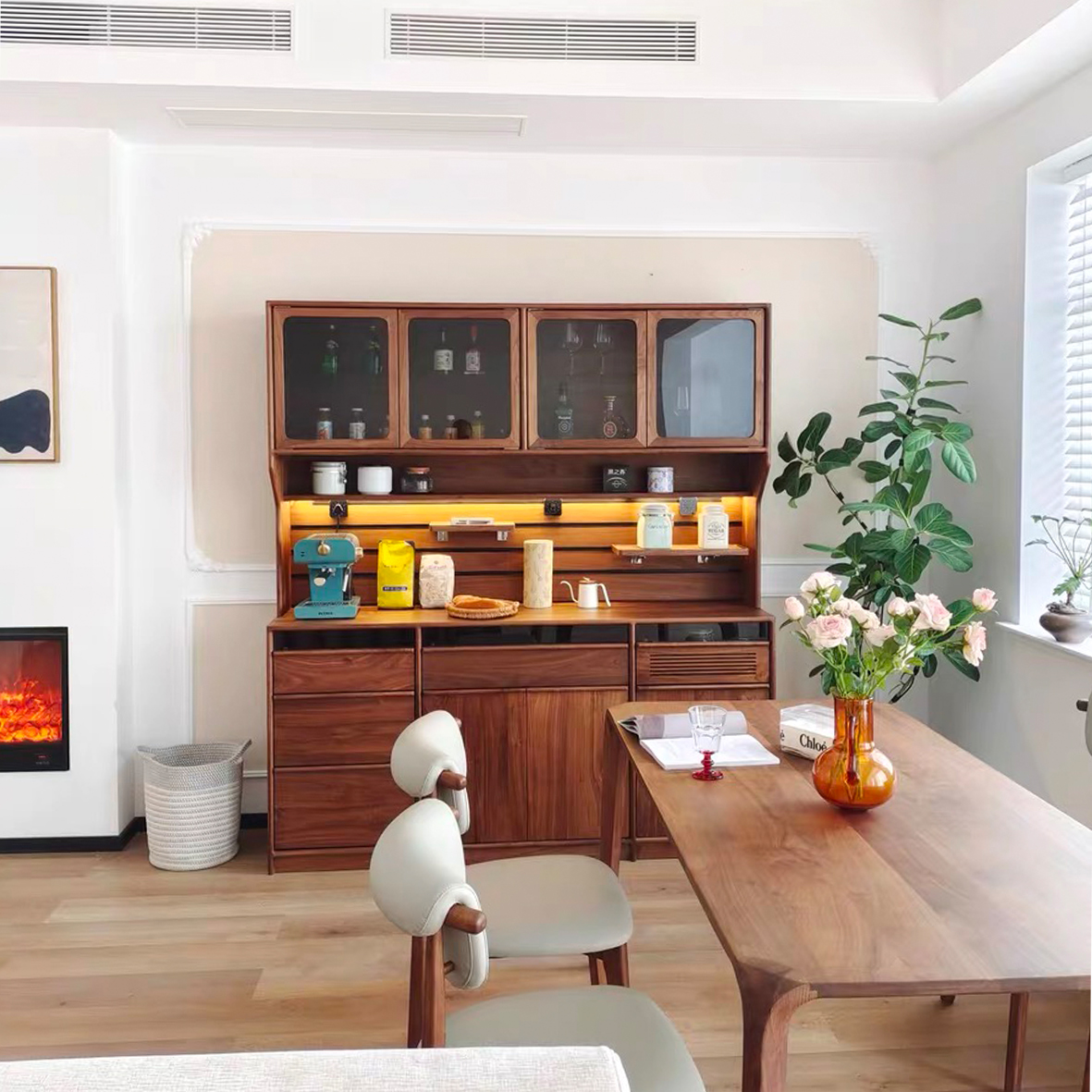 辰物家北美黑胡桃木实木餐边柜酒柜储物柜碗柜北欧现代橱柜高酒柜