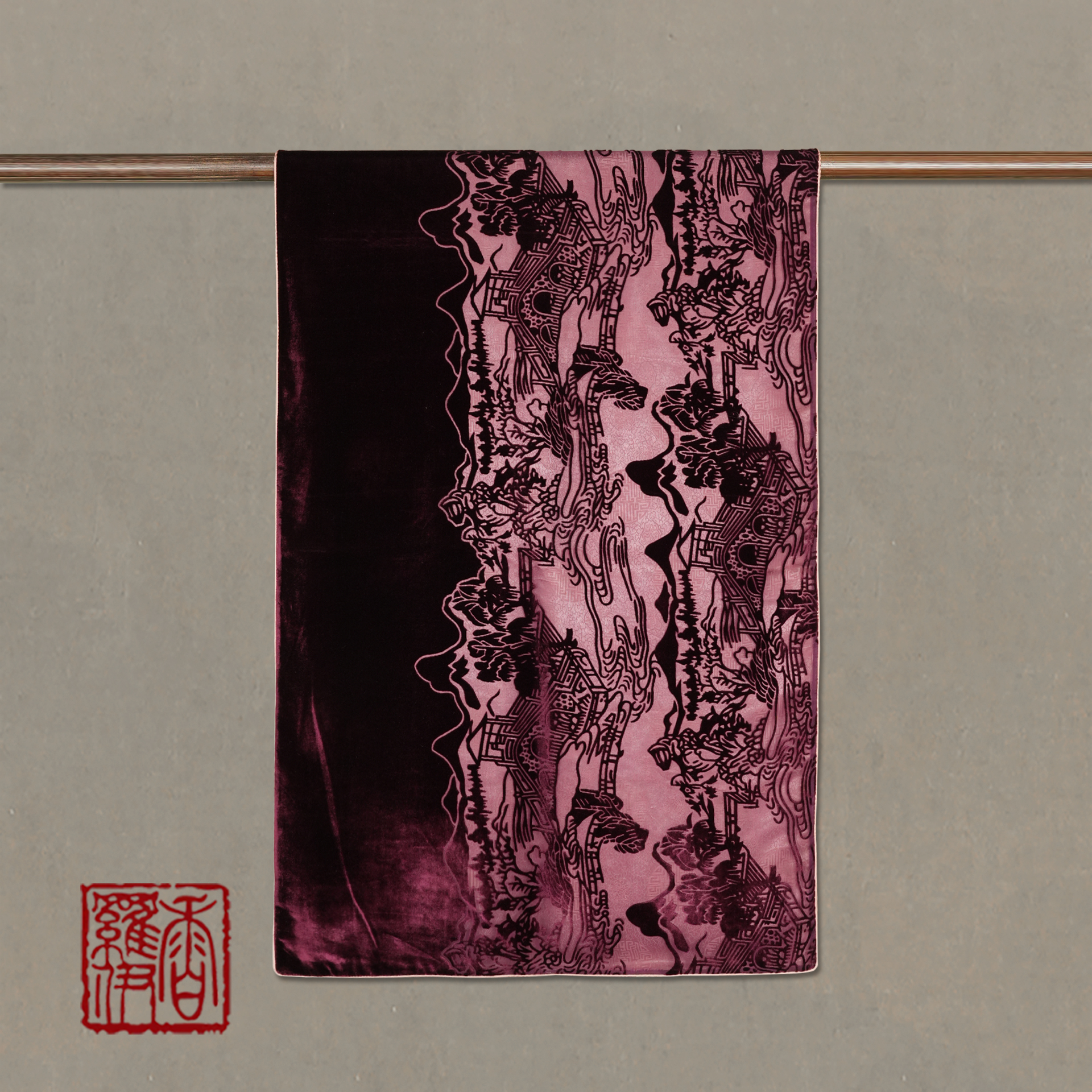 【绛纹叠川】传统复古中式汉服提花披肩