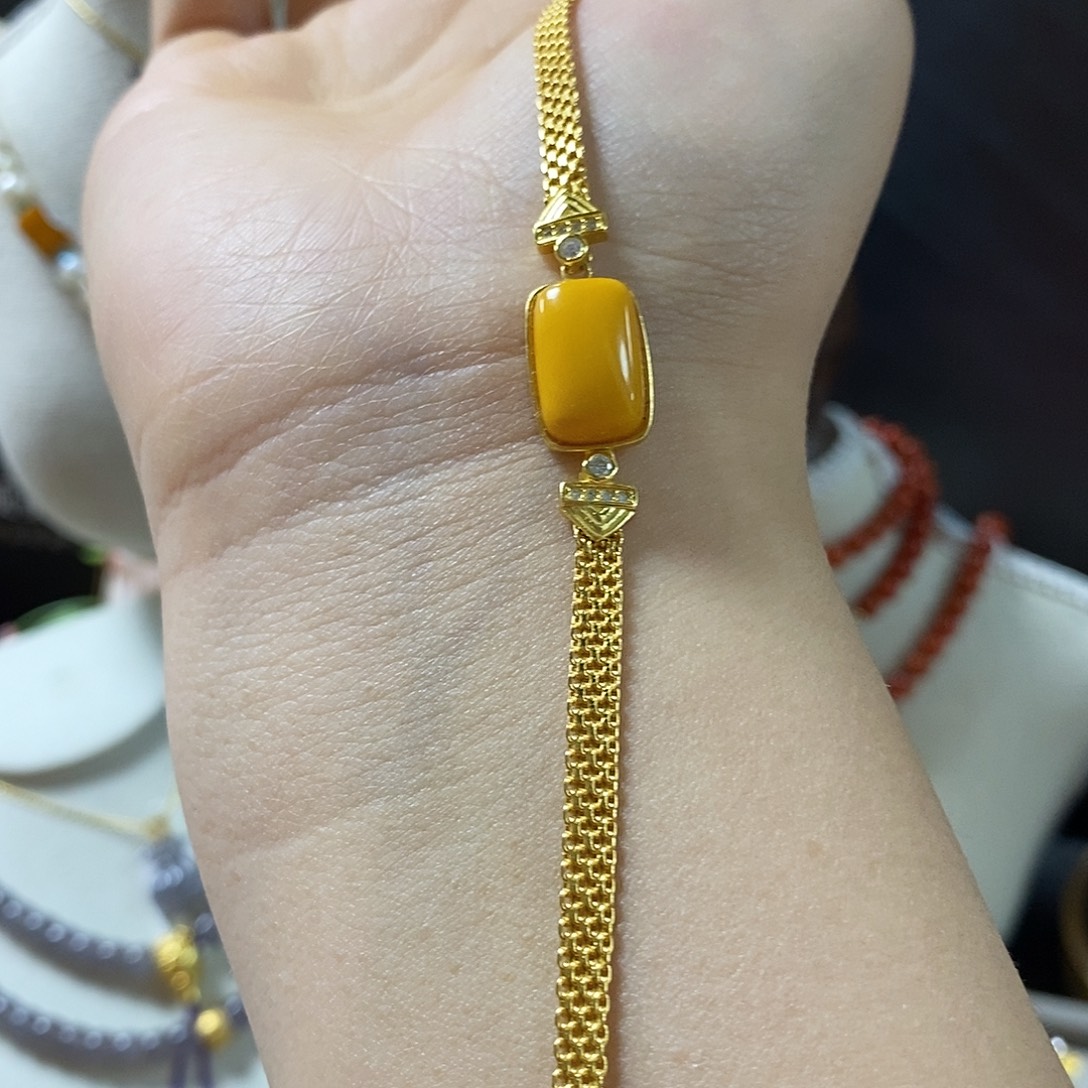 蜜蜡银S925镶嵌手链jx