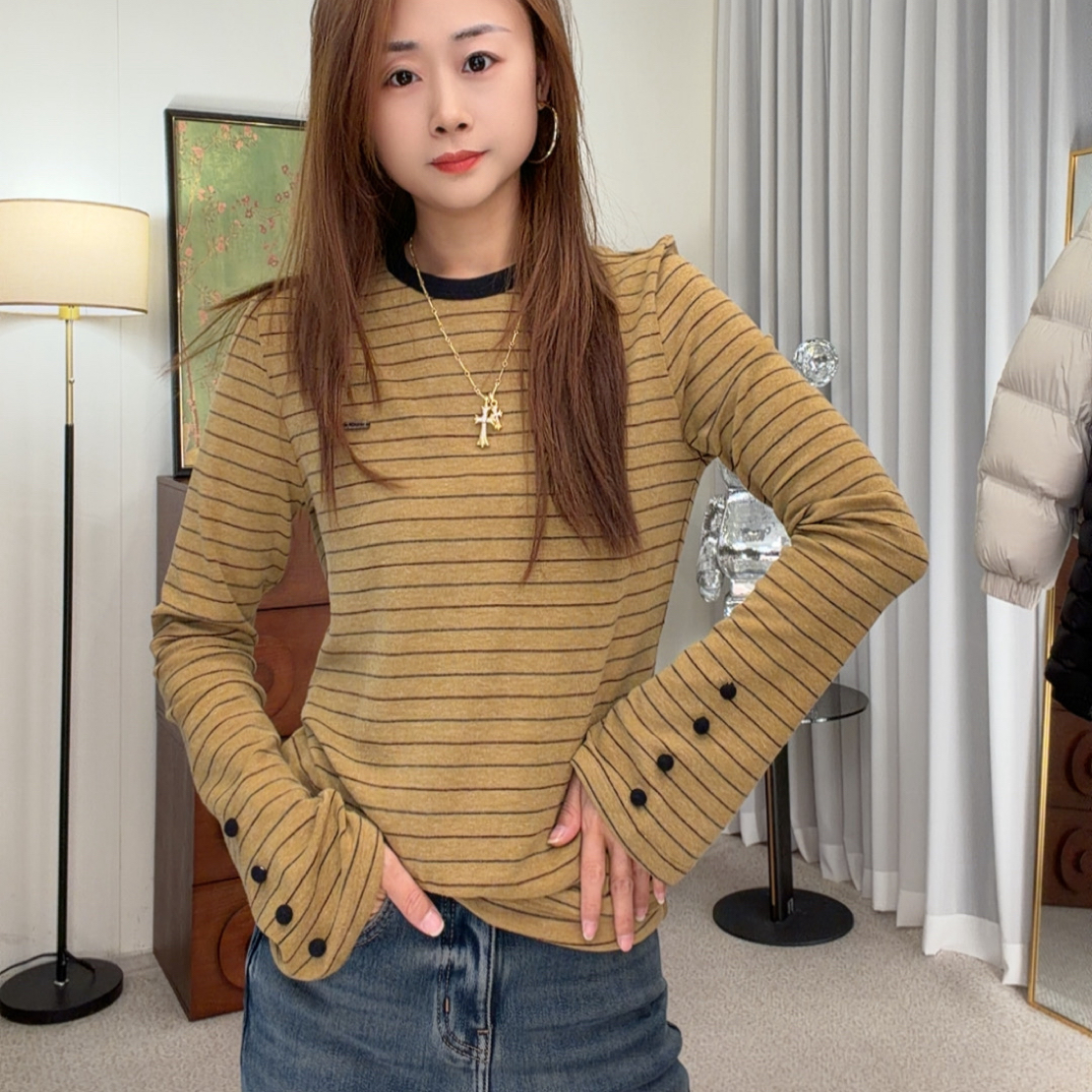 “南瓜条纹”T恤 2025新款秋款时髦书呆子长袖