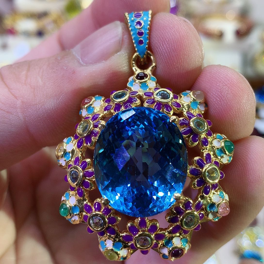 托帕石颈饰银S925镶嵌