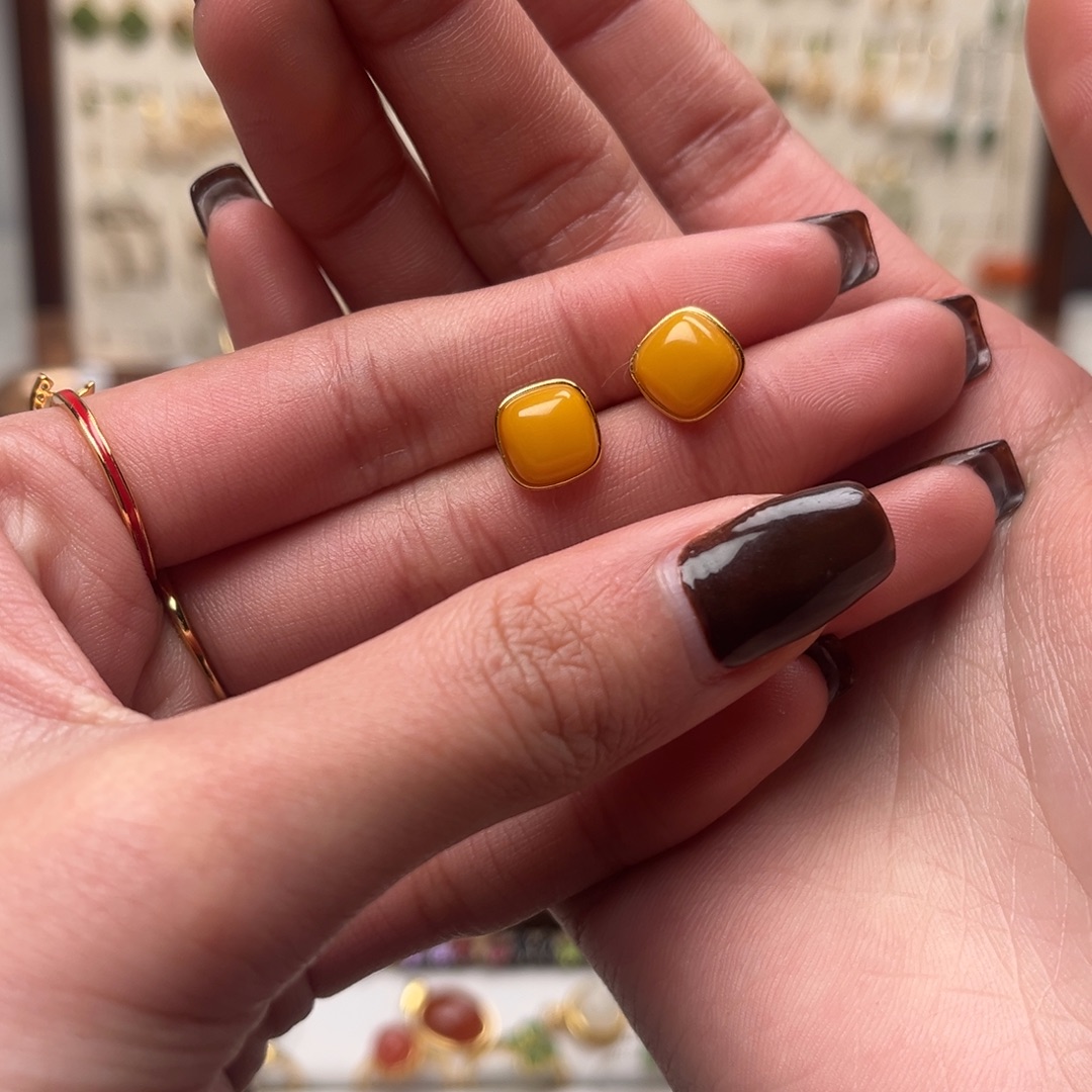 和田玉银S925镀金镶嵌耳坠