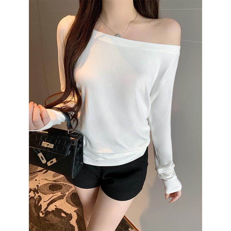 【断码福利】（多种穿法）慵懒感斜肩纯色长袖t恤女显瘦打底衫上衣