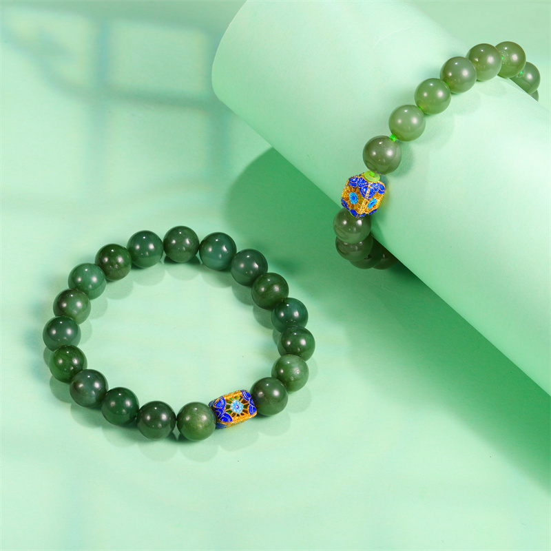 瑞卡希| 【李老师专属】和田玉烧蓝花丝镂空桶珠手串/多样性发其一