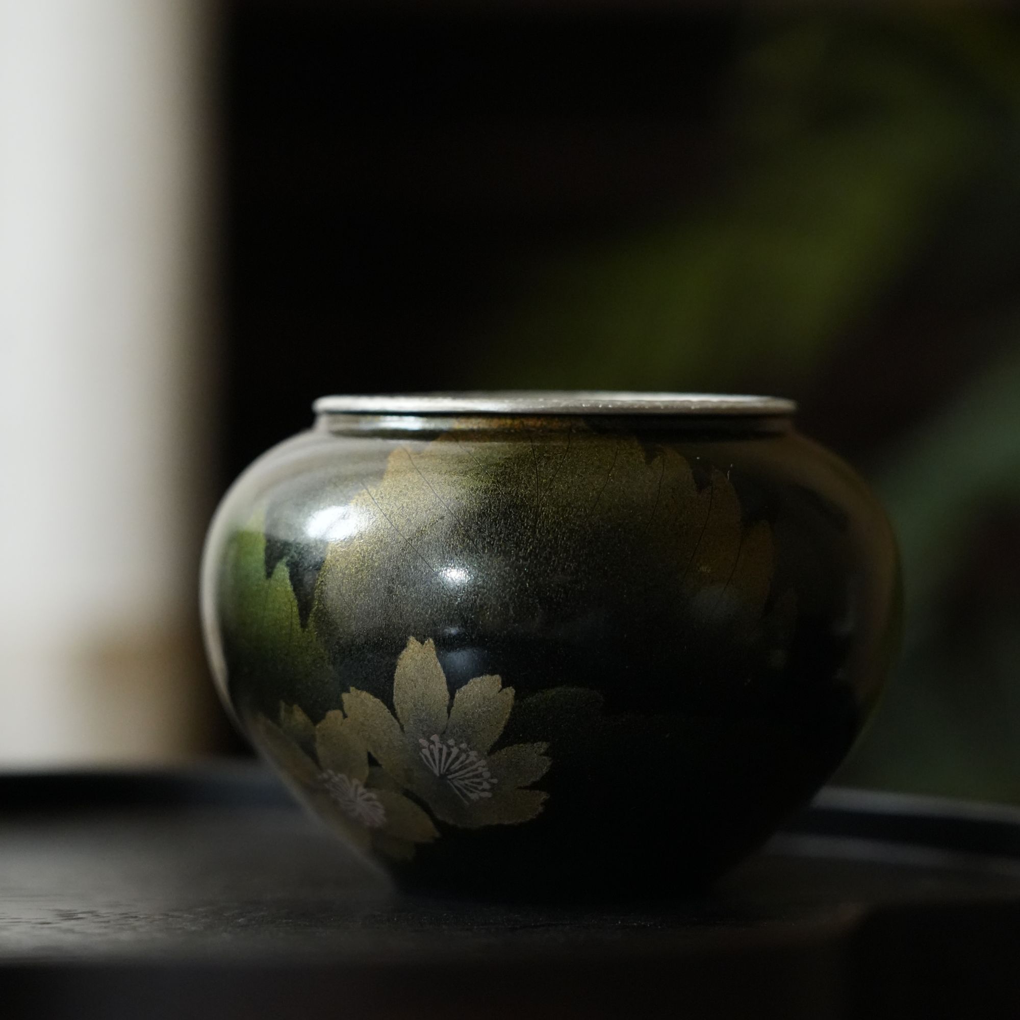 【雲梦】大漆樱花锡盖建水