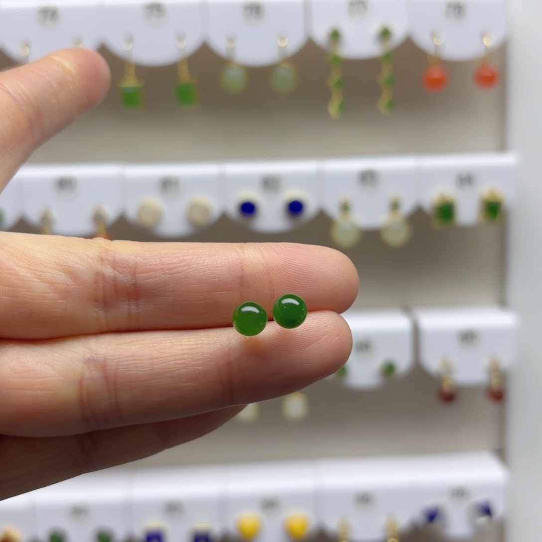 银S925镶嵌和田玉耳饰6m m