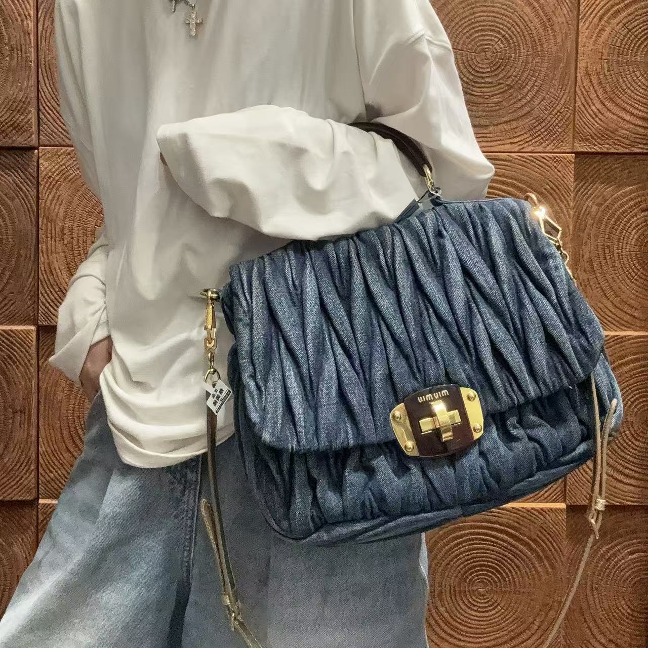95新 MIU MIU/缪缪 【蕾】 87 0545 牛仔蓝单肩斜挎包