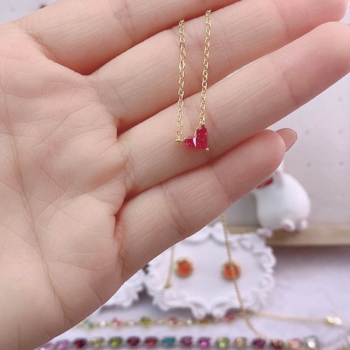 红宝石颈饰银S925镶嵌红刚玉