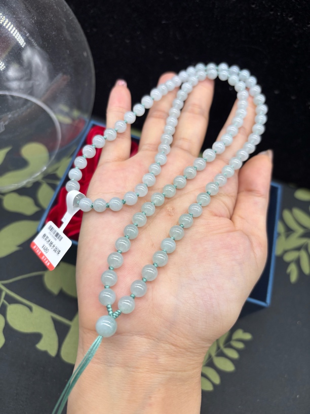 高端天然缅甸a货翡翠起冰起胶感晴水圆珠6mm玉石挂件绳毛衣链长链