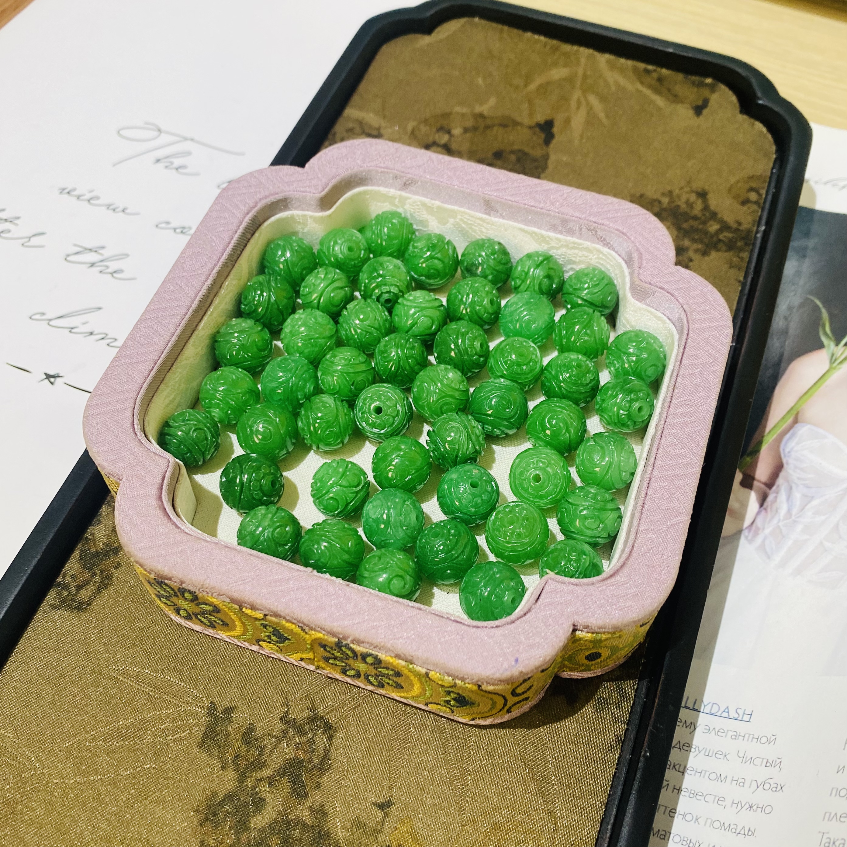 【1个】干青翡翠回纹珠手串手链项链diy配石玉珠子散珠约12mm   