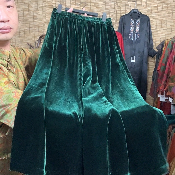 手***喃墨绿色丝绒裙裤XL码