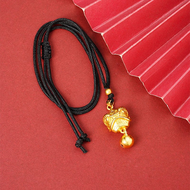 非金属布艺项链 水027中国风舞狮头铃铛黑绳项链