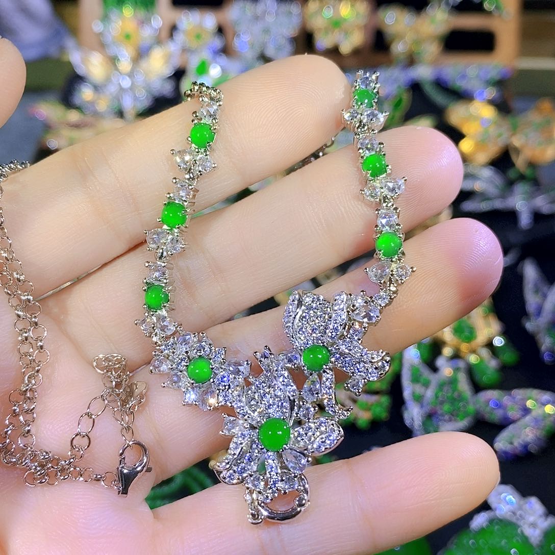 吊坠(不含链)银S925镶嵌翡翠