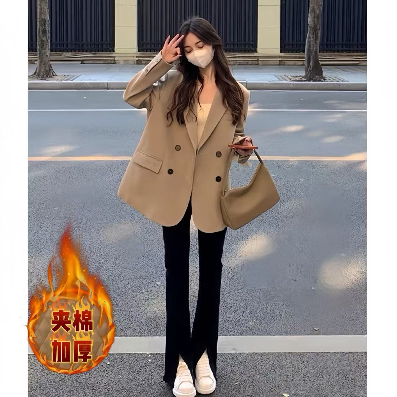【夹棉加厚】双排扣纯欲风小个子上衣气质款外套女大码百搭