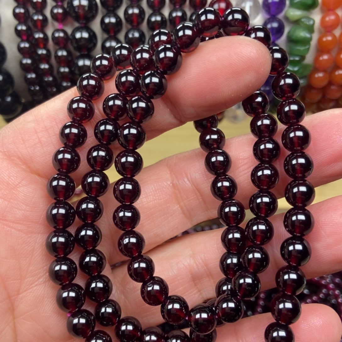 石榴石未镶嵌精美石榴石三圈手串