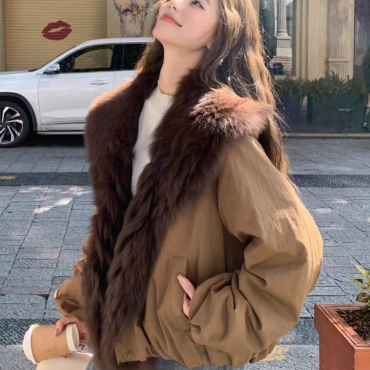 韩系大毛领一件过冬加绒加厚保暖冬季女款派克服外套