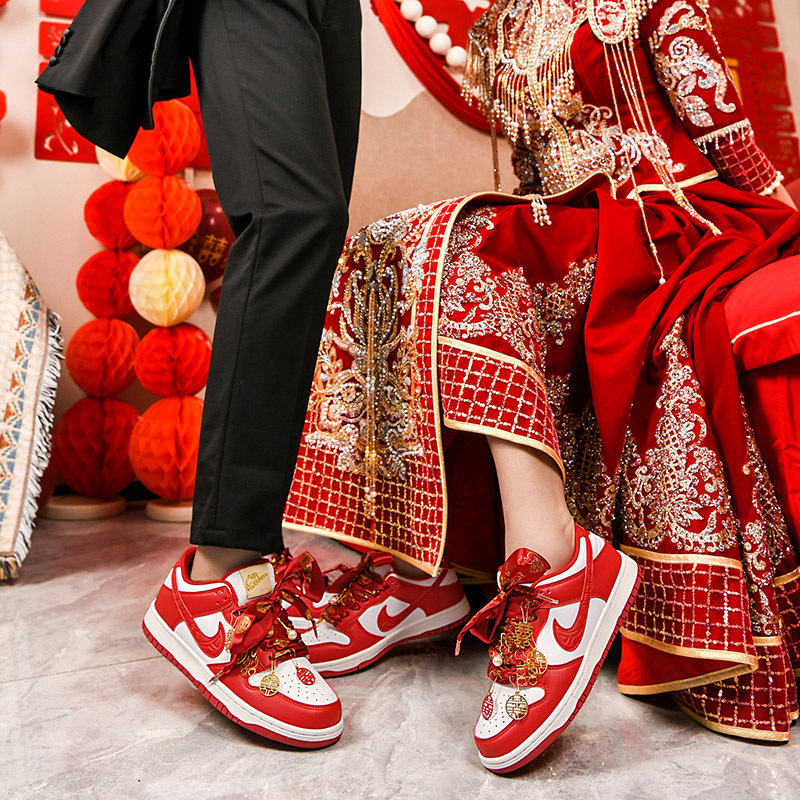 SMVP清仓AJ婚鞋新娘鞋dunk2025红色本命年结婚情侣款莆田运动低帮