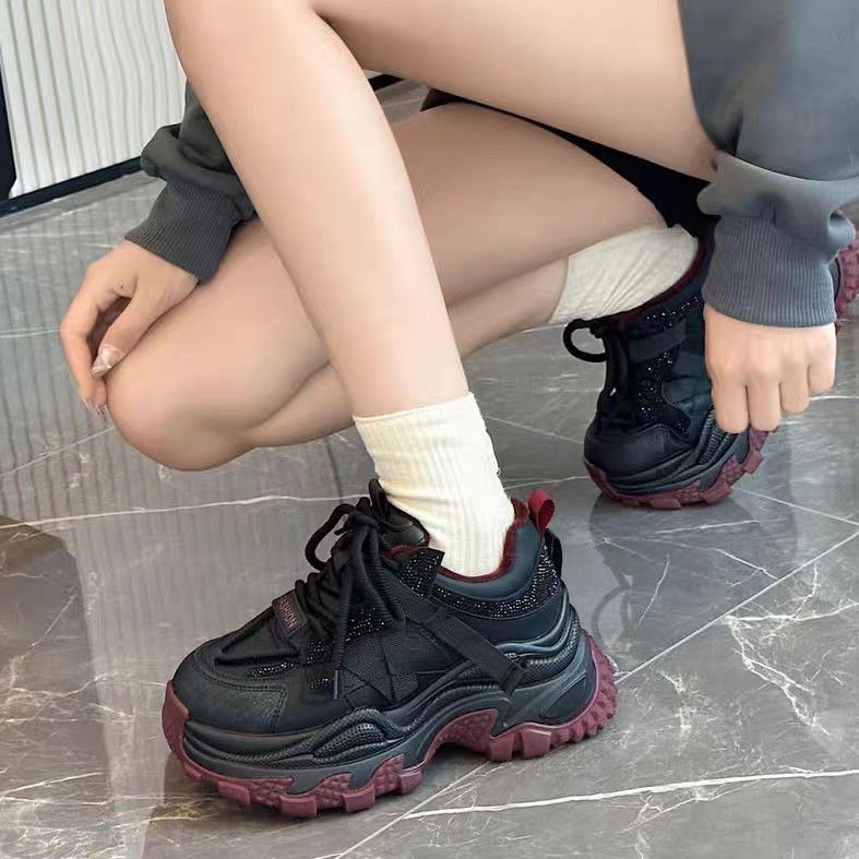 437447955女鞋2024冬款加绒厚底学院风百搭休闲运动老爹鞋