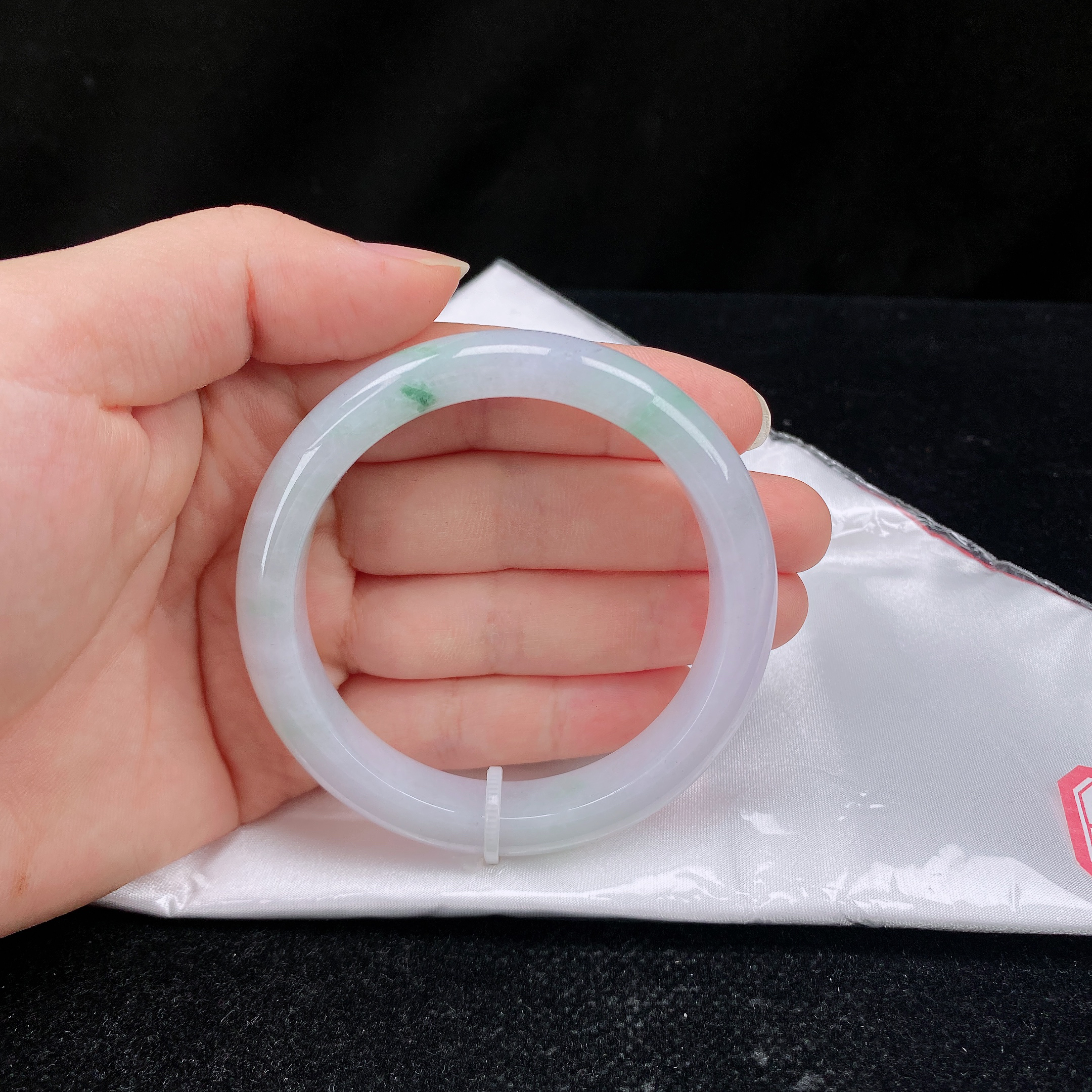 56圈口缅甸翡翠A货老坑细糯化淡紫飘绿色花正圈手镯玉镯正品珠宝