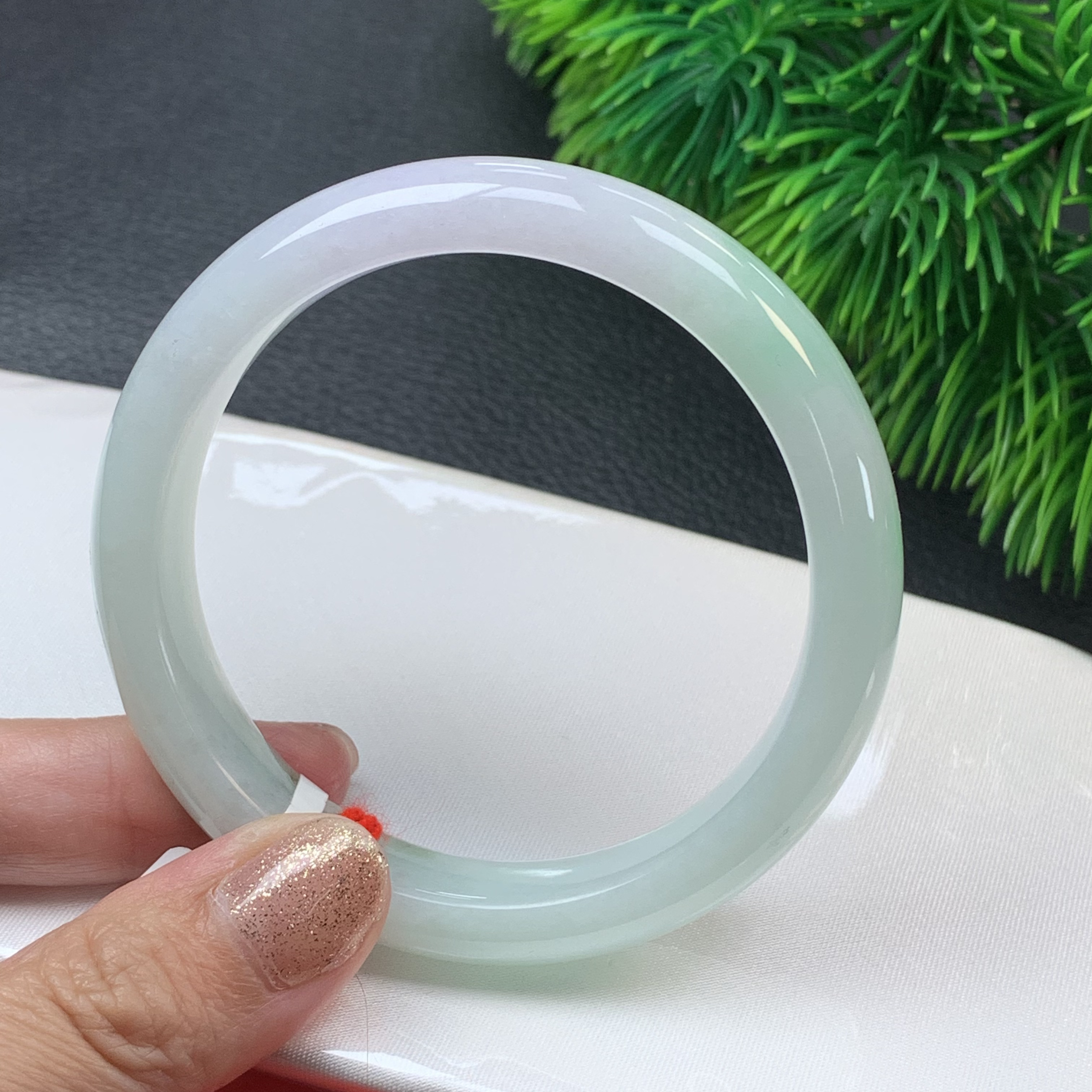 天然缅甸翡翠A货手镯55圈口冰胶淡春彩正圈