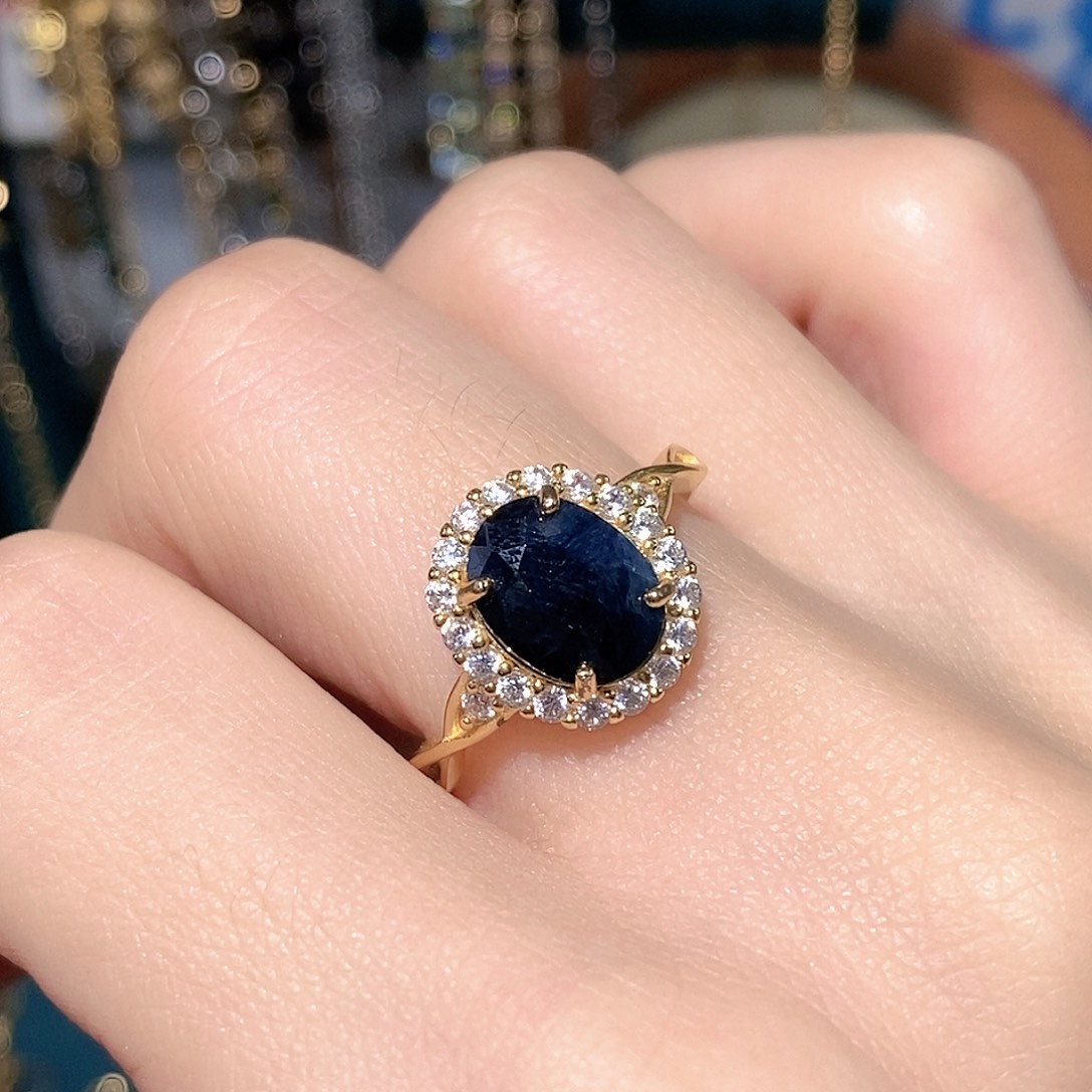 戒指蓝宝石银S925镶嵌玫*花天然宝石