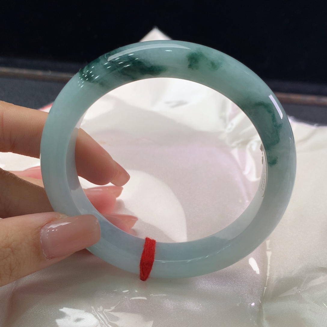 翡翠未镶嵌手镯缅甸A货翡翠 种水飘花58 59