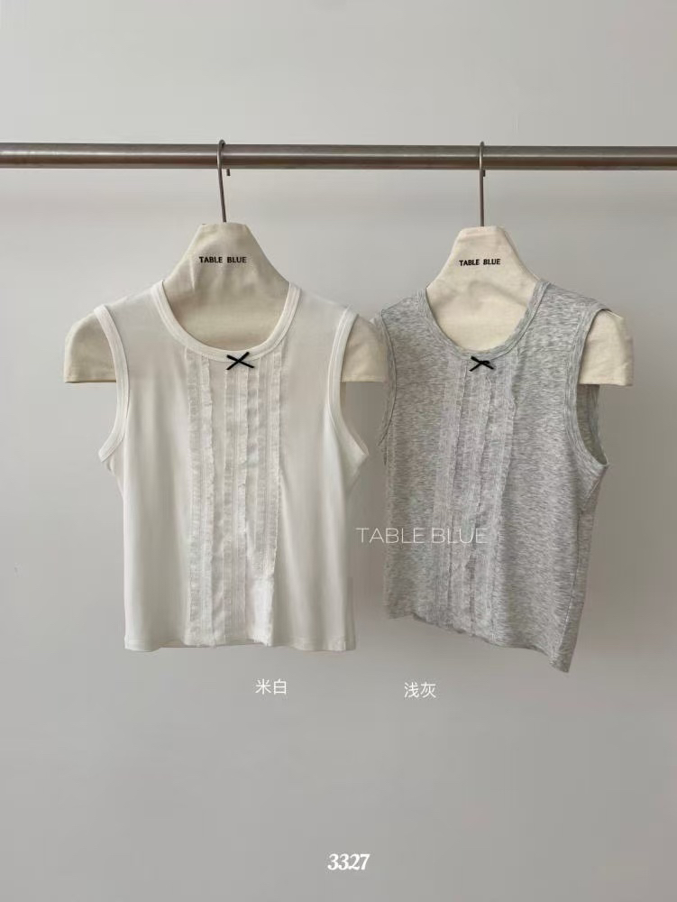 anna@653327 韩系百搭蝴蝶结蕾丝花边背心 6-6